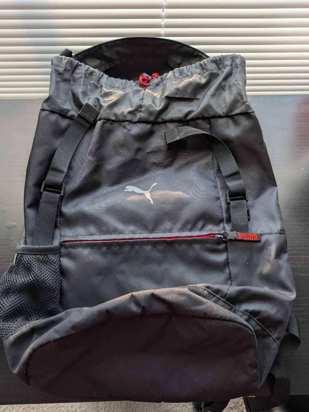 Puma Black Backpack with Drawstring And Red Accent